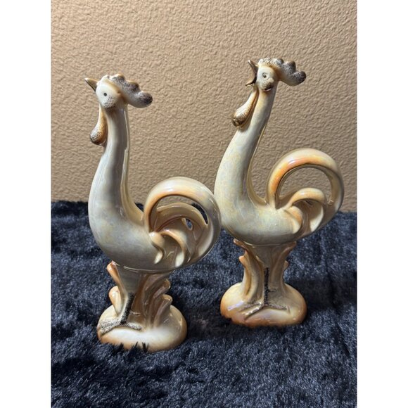 Vintage Norcrest Mid-Century Modern Ceramic Rooster Figurines - Pair Of 2 - Picture 2 of 12